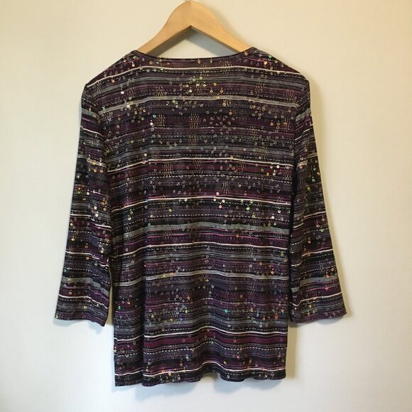 Peter Nygard Stretchy Striped + Itty Bitty Rosette Sequin Top - Picture 2 of 16